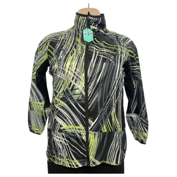 NWT Rise by LuLaRoe Determined Athletic Zip Jacket Small Black Green Hi-Low Vent - Picture 3 of 16